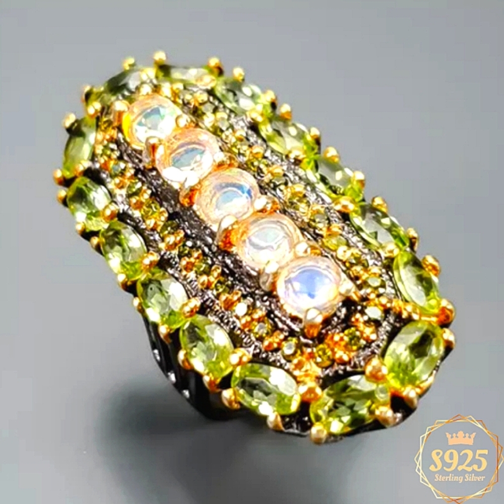 11.4cttw Ethiopian Welo Opal & Peridot Ring In Rhodium Over Sterling Silver